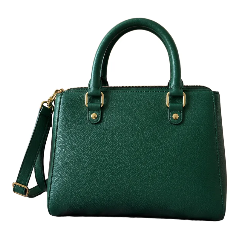 A green leather handbag with a shoulder strap — finished Amazon main image