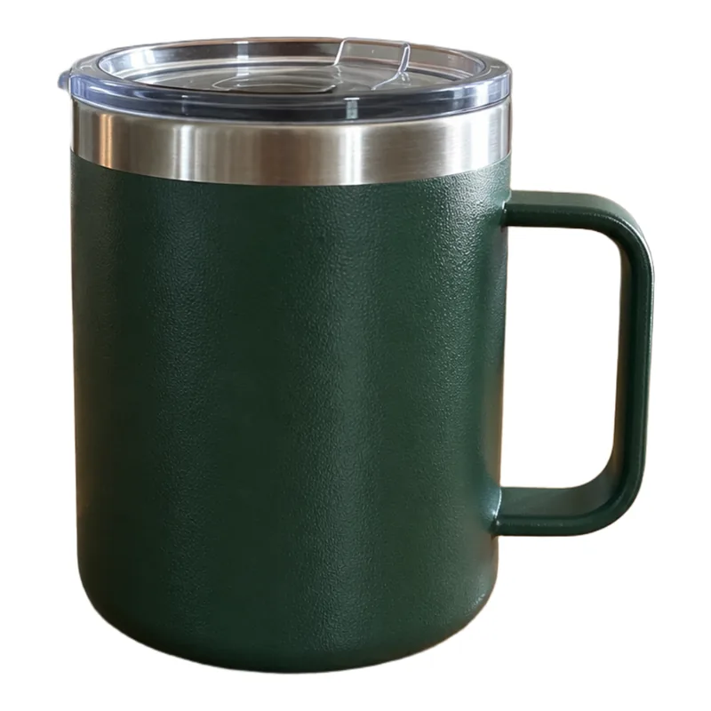A green insulated mug with a clear lid — finished Amazon main image